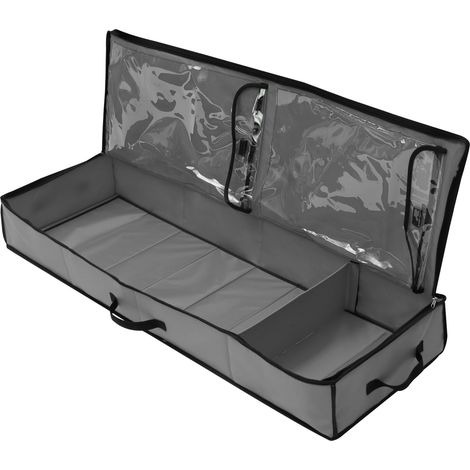 Sac de rangement pour papier cadeau, gris, tissu Oxford 600D, boîte de rangement à glisser sous le lit avec séparateur amovible pour les rubans. (1/5)