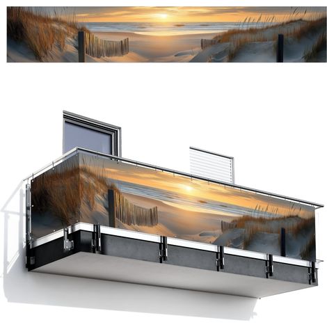 BRISE-VUE POUR BALCON Plage - Dunes - Coucher de soleil 500x90 cm (1/4)