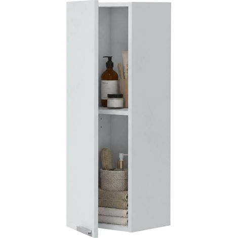 Mobile Pensile Parga, un Ripiano, Un'anta, Reversibile, 30x85h cm Bianco Lucido