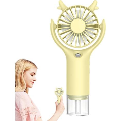 Rechargeable misting fan with 3 adjustable cooling speeds, USB powered, suitable for home, camping, and outdoor use, yellow (1/5)