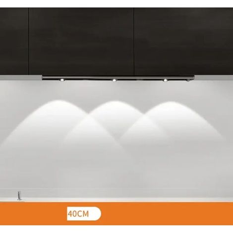 Kabelloser LED-Strahler mit Bewegungsmelder, wiederaufladbare Smart-Lampe für die Küche, magnetische Hintergrundbeleuchtung für Badezimmer, Schränke, Kleiderschrank – Schwarz (dreifarbiges Dimmen) 40C