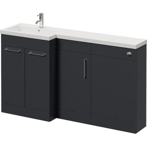 Napoli 390 Gloss Grey 1500mm 3 Door Vanity Unit Toilet Suite with Left Hand Square Lucia Basin - 1500mm - Chrome 160mm HandleWithout Kingston Toilet Pan