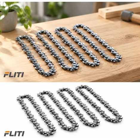 Lot de 4 chaînes de tronçonneuse 4 pouces – 28 maillons – Acier durci pour coupe précise – Compatible mini tronçonneuses électriques (1/5)