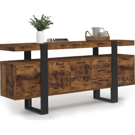 Sideboard 180 cm PHOENIX XXL 4 Türen mit 2 Schubladen Holz Effekt antik und schwarz
