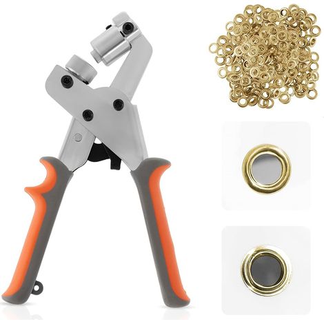Kit di strumenti per occhielli, pressa per occhielli, pinze per occhielli, set manuale con 300 occhielli dorati da 10,5 mm, occhielli metallici portatili per cinture, artigianato, poster