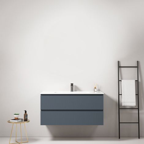 Mobile bagno sospeso cannettato 100 cm Blu Mare Lavabo in Ceramica Senza Specchio - Fiji Paint