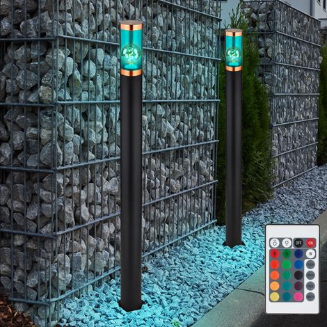 Lampadaire LED borne lumineuse chemin d'éclairage dimmable avec télécommande lampes de jardin noir, changement de couleur RVB acier inoxydable cuivre, 8,5W 806lm blanc chaud, DxH 12,7x110cm, lot de 2 (1/5)