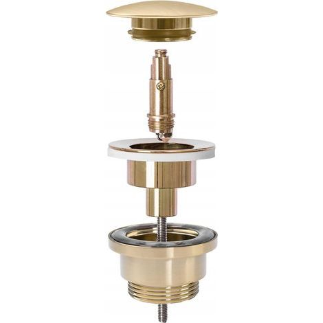 1 - Bonde De Lavabo - Bouchon Pop-Up - Système Clic-Clac - Avec Ou Sans Trop-Plein - Doré Brossé - 4,5 Cm (1/4)