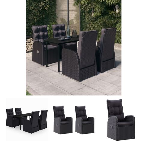 Gartenstühle - vidaXL 5-tlg. Garten-Essgruppe mit Kissen Schwarz - Gartenstuhl (1/5)