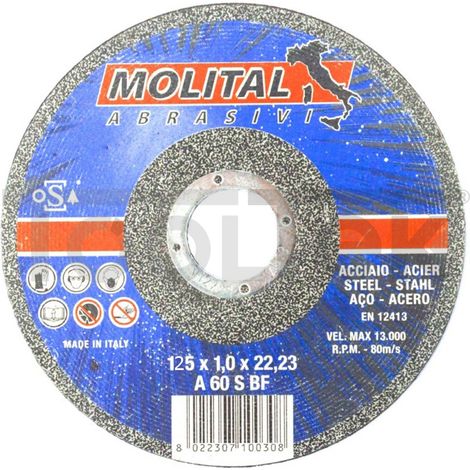 DISCO TAGLIO FERRO ACCIAIO INOX 125mm DISCHI 10pz SMERIGLITRICE MOLITAL