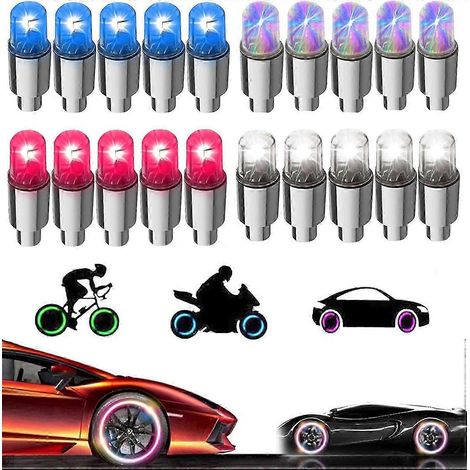 Lot de 20 bouchons de valve LED lumineux pour pneus de voiture, vélo, moto, camion, voiturette de golf (couleurs assorties). (1/5)
