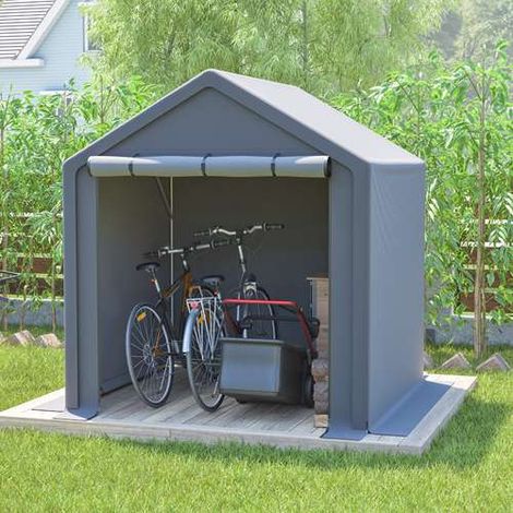BIRCHTREE Outdoor Garden Storage Tent Bike Motorcycle Carport Shed Shelter Steel Frame 6.2X5.6FT Dark Grey