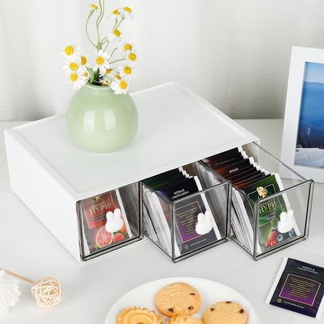 Organiseurs de Placards,Organiseur Tiroir Cuisine, Boîte Rangement à Tiroirs pour Sachets Thé,Boules Café, Épices,Rangement Compact Cuisine,Bureau(blanc) (1, white-3drs) White-3drs - (1/5)