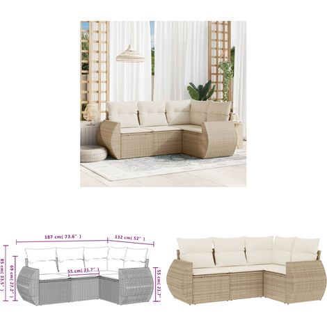 4-tlg. Garten-Sofagarnitur mit Kissen Beige Poly Rattan - Gartenmöbel - Outdoor Möbel - Rattan Gartenmöbel - Lounge Set - Esszimmergarnitur - Home & Living (1/3)