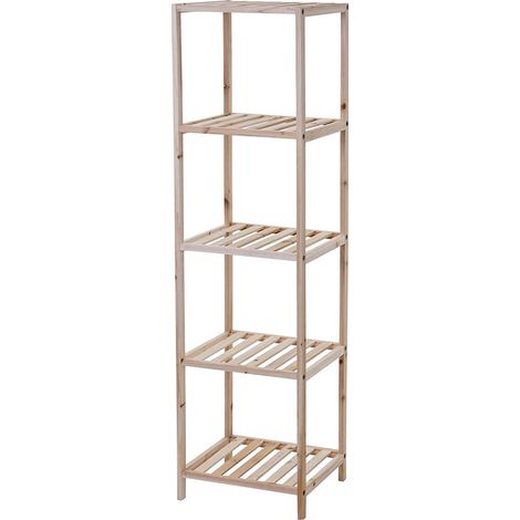 Étagère en bois de sapin 5 niveaux – Dimensions H130 x L35 x P30 cm – Pour rangement salon, chambre, salle de bain – Mediawave Store (1/5)