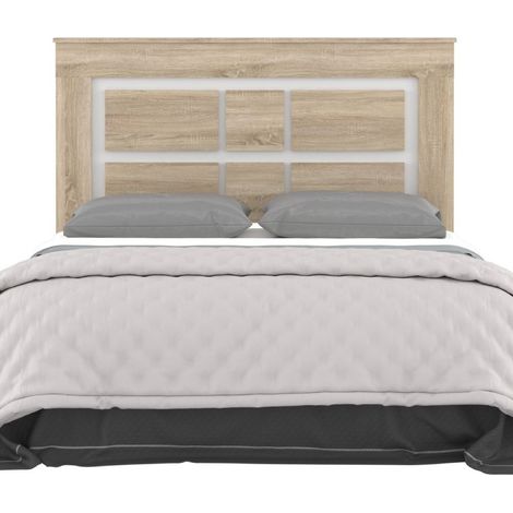 Home Heavenly® - Cabecero cama 160 cm DORA. Cabecero de madera y detalles blanco, apto para camas 135, 150 y 160 cm.  Color: Roble Sonoma-Blanco (1/4)
