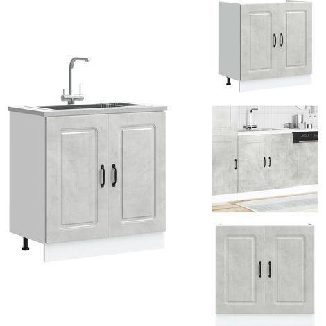 Meuble bas pour évier Kalmar gris béton bois ingénierie - Meuble Bas D'évier - Meubles Bas D'évier - Meuble Bas De Cuisine - Meuble Bas De Cuisine Pour Évier (1/5)