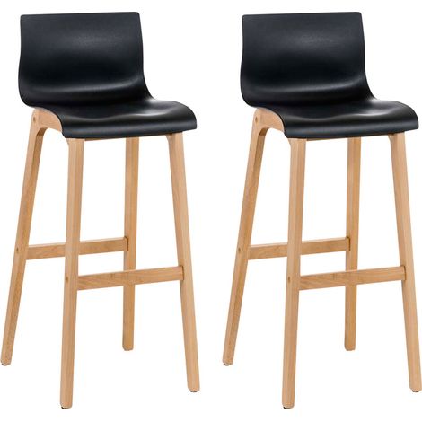 Set di 2 sgabelli da bar con 4 gambe in legno e seduta in plastica nera stile scandinavo 100005782