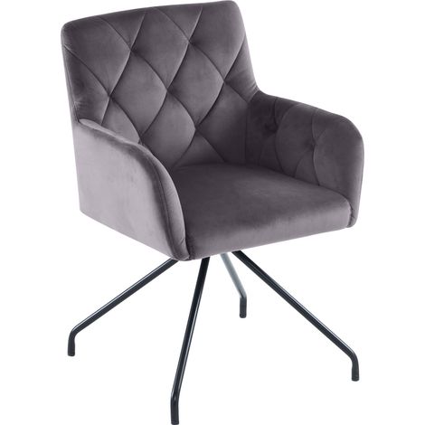 Juego de 2 sillas de comedor de terciopelo gris oscuro con reposabrazos y patas metálicas HOMVRA (1/5)