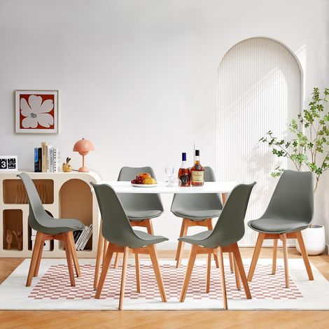 Essgruppe Esstisch mit 6 Stühlen, rechteckig 110cm, weiß/grau (1/5)