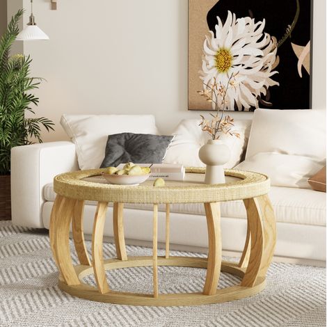 Couchtisch rund aus Massivholz und MDF, natur, 90 cm (1/5)