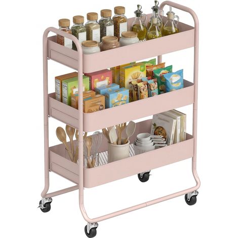HOMCOM 3-Tier Storage Trolley, Storage Cart with Mesh Backets, Wheels