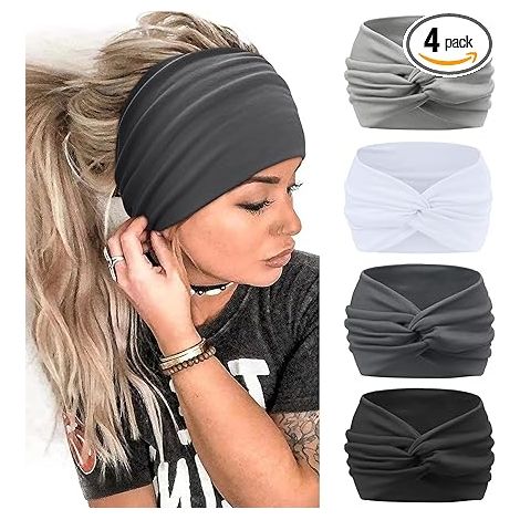 Bandeau Cheveux Femme 4 Pcs Extra Large Serre Tete Femme Élastique Bandana Yoga Sport Foulard Cheveux Multicolore Headband Accessoire Cheveux (1/5)
