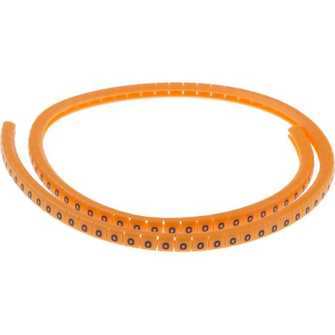 Repère câble à pression , Ø câble 3 3.4mm, texte : 0, Noir sur Orange ( Prix pour Bobine de 100 )