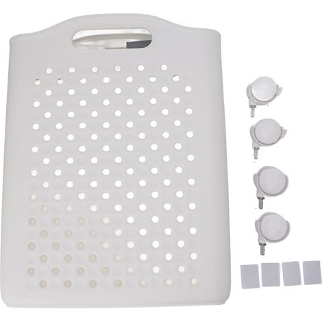 Cesto portabiancheria pieghevole e forato, salvaspazio con ruote universali, bianco perla, extra large, 57 L, 33,3 x 36,6 x 47 cm (1/4)