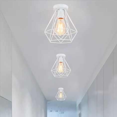 U-do 3pcs Plafonnier Retro en Cage Blanc Suspension Luminaire Industrielle en Cage E27 éclairage Plafonde Métal Designe Edison pour (1/4)