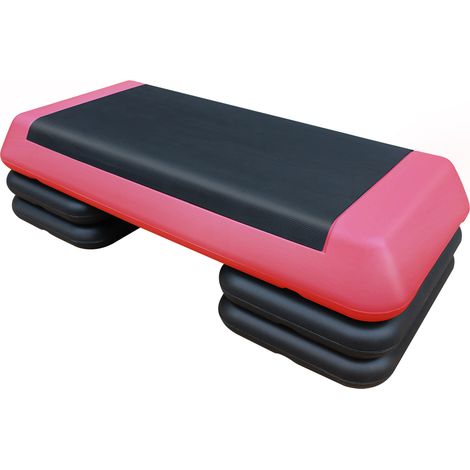 Plateforme de step aérobique réglable en ABS 76 cm x 35 cm Rouge et noir avec 3 rehausseurs antidérapants (1/5)