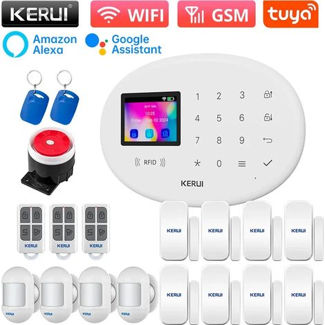 (Pack 14) Kit de sécurité pour maison intelligente, prend en charge les alarmes à double réseau WiFi et GSM et comprend un détecteur de mouvement infrarouge. (1/5)
