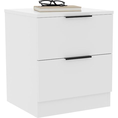 Trega 2 Drawer Bedside Table Nightstand Bedroom Storage Cabinet, H 41 x W 39 x D 28 cm, White