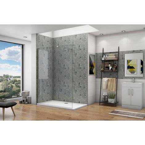 Paroi de douche fixe à l'italienne verre trempé clair Ep.8mm - 120cm H.200cm - Chromé - Barre fixe 90cm pince tournée incluse (1/5)