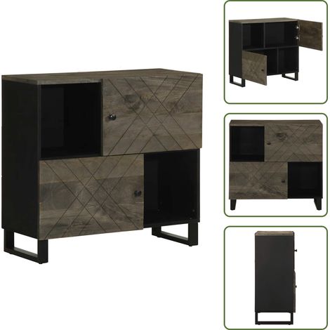 vidaXL Buffet noir 80x33x75 cm bois massif de manguier