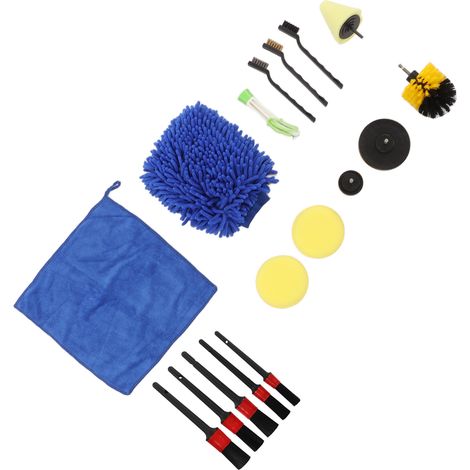 Kit de 17 brosses de nettoyage automobile professionnelles pour jantes, extérieur et intérieur.