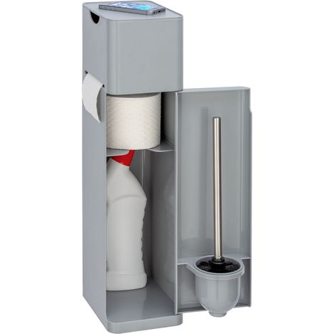 Wenko – Combiné WC modèle Imon – Plastique gris mat – Dimensions L. 20 x H. 58,5 x P. 15 cm – Rangement pour rouleaux et brosse WC