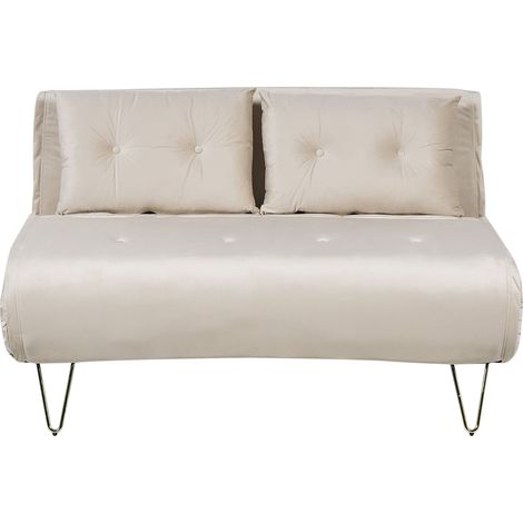 Banquette Convertible 2 Places en Velours Beige et Métal Doré Canapé-Lit Vestfold