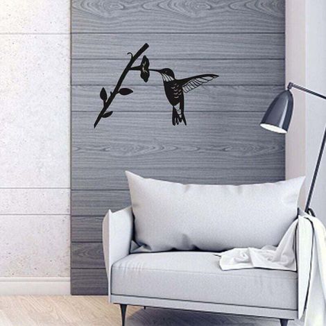 Silhouette d'oiseau en métal - - Noir - Fer forgé - Art mural - Décoration extérieure - Colibri - Durable (1/4)