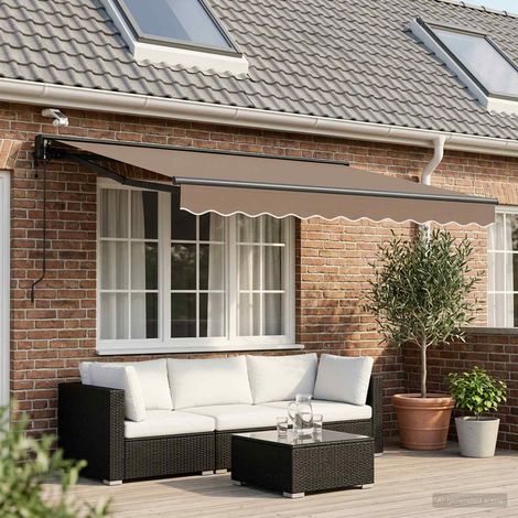Store banne rétractable électrique semi-coffre polyester taupe et cadre anthracite 3 x 2,5 m - PANGIVO (1/5)