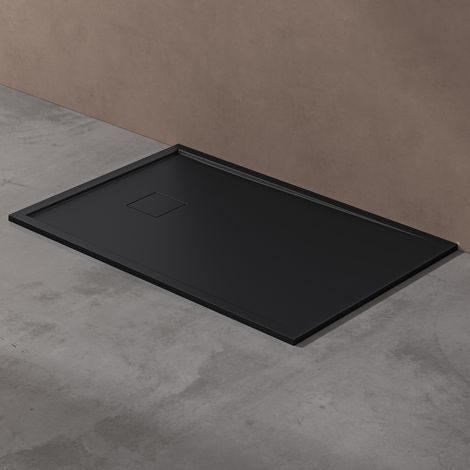 doporro Receveur de Douche à Carreler à Poser en Solid Surface Bac à douche Rectangulaire Extraplat Gris Noir Mat Design Geoma08 80x120cm (1/5)