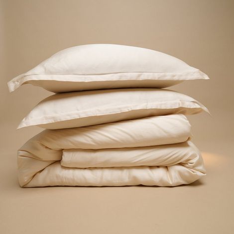 Housse de Couette en Satin de lyocell Lyocell Thermorégulatrice et Douce Blanc Sable - PANGIVO