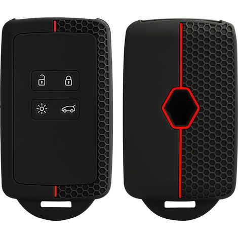 Lot de 2 Coque de clé, Silicone souple, 4 Boutons, Noir Rouge, Pour Renault Clio Megane (1/5)