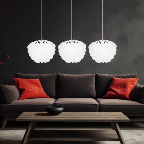 Lampada a sospensione bianca Lampada da cucina a sospensione Lampada a sospensione camera da letto, 3 fiamme, fogli decorativi, moderna, in metallo, 3x prese E14, HxLxL 120x101x26 cm (1/5)