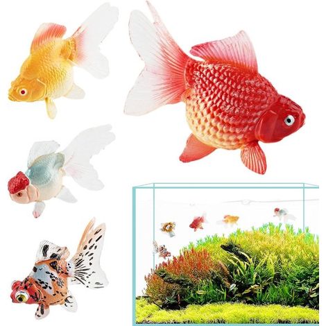 Lot de 4 poissons rouges artificiels flottants - Décoration d'aquarium - Poissons artificiels à mouvement naturel - Colorés et réalistes - Ornements en résine réalistes pour l'aménagement paysager de  (1/5)