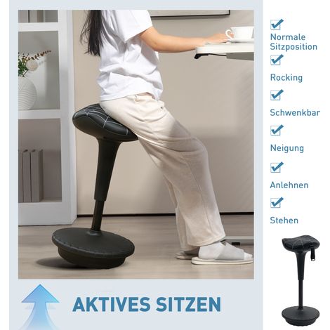 Tabouret de bureau pivotant, tabouret ergonomique, réglable en hauteur 65,5-83,5 cm, inclinaison 120°, noir (1/5)