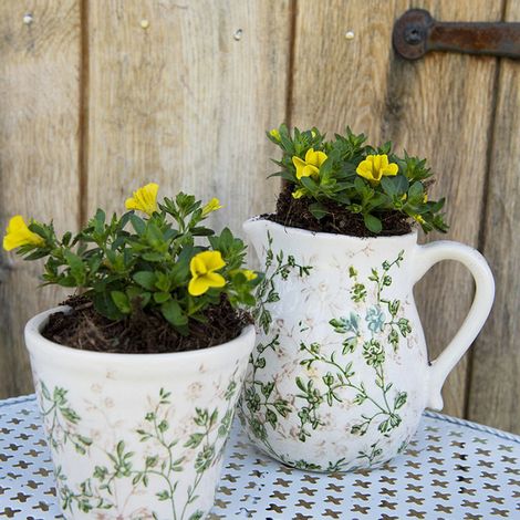 Pot de fleurs vert beige céramique 12x10cm (1/2)