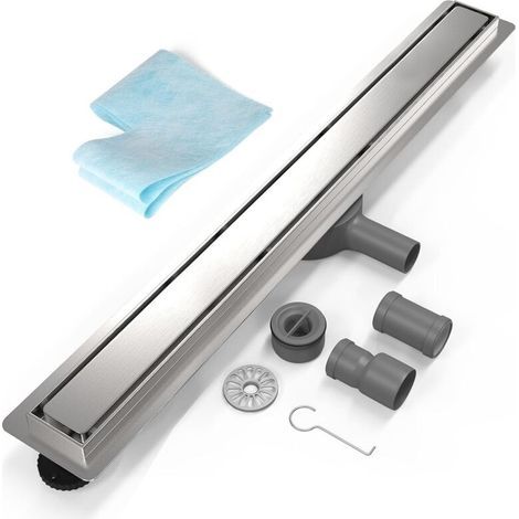 80cm Caniveau de Douche INOX, Siphon de Sol Douche Italienne à Carreler avec Raccord DN50/DN40 Bonde Douche Extra Plate Siphon à 360° avec Anti-Odeurs et Filtre à Cheveux (1/5)