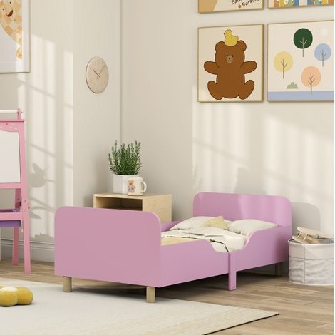 Letto bambini 140x70 cm con sponde di sicurezza, letto singolo in MDF e pino, senza materasso, rosa (1/5)