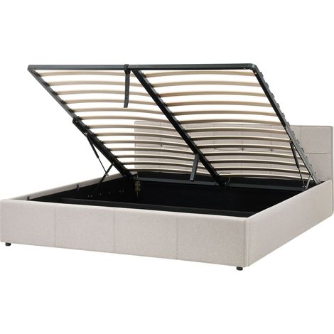 Slatted Bed Frame Taupe Fabric Upholstered Ottoman Storage 6ft EU Super King Size Modern Design LAURESSES (1/5)